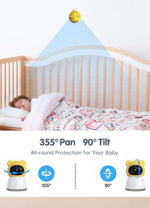 Baby Monitor with Camera and Audio, 2K HD Smart Video Baby Camera WiFi 5inch Screen, Night Vision, Temp Humidity Sensor, 2 Way Talk, Lullaby, Sleep Mode, Cry Detection, 1000ft Range, App Control