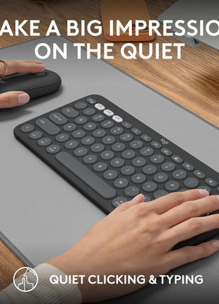 Logitech Pebble 2 Combo for Mac, Wireless Keyboard and Mouse, Slim, Quiet and Portable, Customizable, Bluetooth Mouse and Keyboard, Easy-Switch, for macOS, iPadOS - Tonal Graphite