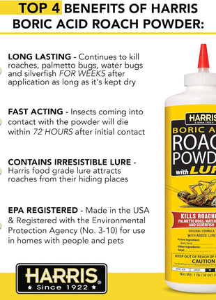 HARRIS Boric Acid Roach and Silverfish Killer Powder w/Lure for Insects (16oz)