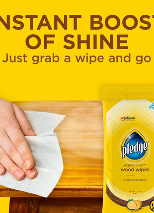 Pledge Expert Care Enhancing Wood Wipes, Lemon Scent, 24 Count