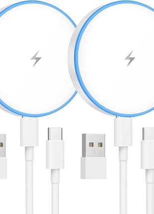 MagSafe Charger 2 Pack 15W Magnetic Wireless Charger Fast Charging Pad Compatible with iPhone 16/15/14/13/12 Series & AirPods 3/2/Pro Magnetic MagSafe Charging Pad with Dual Ports