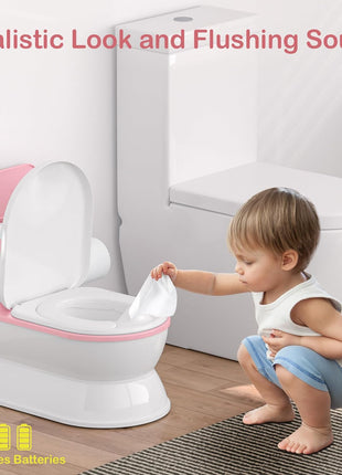 CheerTry Toddler Potty Training Toilet, Larger Potty Chair, Detachable Seat | Suitable for Boys & Girls Ages 1-3, with Flushing Sound, Wipes Storage, Toilet Lid & Toilet Paper Holder - Pink