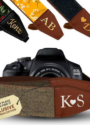 Camera Strap - Shoulder, Crossbody & Neck Camera Strap for Photographers, Fits All Cameras, Canon Nikon Sony Fujifilm, Padded Strap W/ Quick Release, Embroidered Cotton & Leather Ends, Blue
