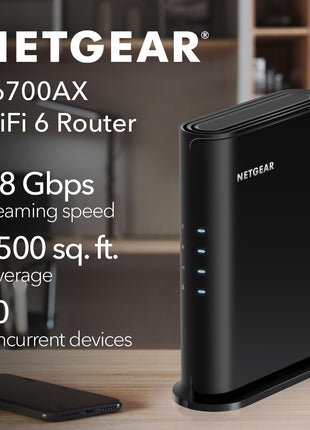 NETGEAR WiFi 6 Router (R6700AXv3)  - Security Features, AX1800 Wireless Speed (Up to 1.8 Gbps) - Covers up to 1,500 sq. ft., 20 Devices
