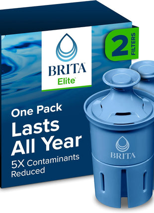 Brita Filter Replacements for Water Pitchers and Dispensers, Elite, NSF Certified to Remove 99% of Lead, 2 Count, Blue
