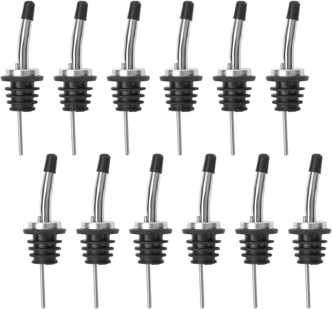 AOZITA 12 Pack Classic Bottle Pourers, Stainless Steel Liquor Pour Spouts Tapered Spout   Liquor Pourers with Rubber Dust Caps for Alcohol, Olive Oil,Bar Bartender Accessories