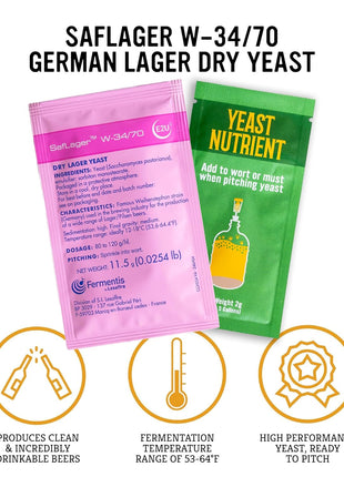 Craft A Brew - SafLager W-34/70 Yeast - German Lager Dry Yeast - For Craft Lagers - Ingredients for Home Brewing - Beer Making Supplies - [1 Pack]