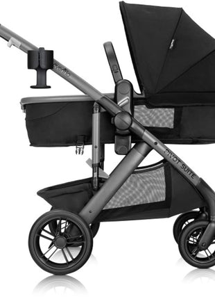 Evenflo Pivot Suite Modular Travel System with LiteMax Infant Car Seat, Dunloe Black