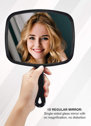 9.3" L x 6.7" W Hand Mirror, Handheld Mirror with Handle, Black