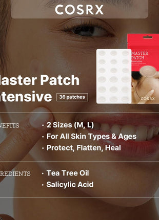 COSRX Master Patch Intensive, Oval-Shaped Pimple Patches (36 Counts) | Hydrocolloid Pimple Stickers with Tea Tree Oil & Salicylic Acidm, Quick & Easy Blemish, Zit Spot Treatment, Korean Skin care