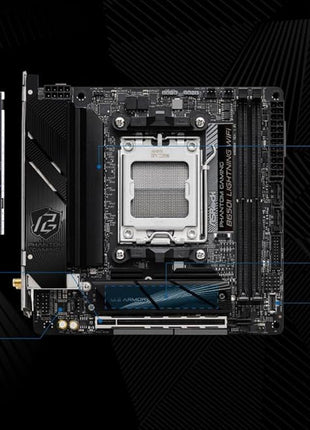 ASRock B650I Lightning WiFi AMD AM5 Mini-ITX Motherboard, Supports AMD Ryzen 9000/8000/7000 Series Processors, DDR5 7200+ (OC), PCIe 5.0 M.2, 2.5G LAN, WiFi 6E, 8+2+1 Power Phase