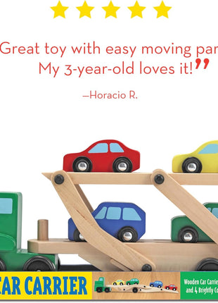Melissa & Doug Car Carrier Truck and Cars Wooden Toy Set with 1 Truck and 4 Cars 5.75inch x 12inch x 3inch