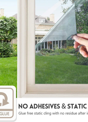 KESPEN Window Privacy Film One Way Daytime Privacy Static Cling Sun Blocking Anti UV Reflective Window Tint for Home and Office, Black Silver, 17.5 Inch x 6.5 Feet