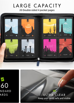 Vault X 4 Pocket Trading Card Zip Binder, 160 cards, Premium Exo-Tec Album Material, 20 Side-Loading Pages, Folder for Collectible Card Games, Sports, TCG (Blue)