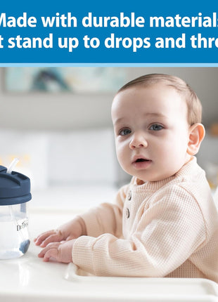 Dr. Brown's Milestones Baby's First Straw Cup, Training Cup with Weighted Straw, 9 oz/270 mL, BPA-free, 6m+, Dark Blue, 1-Pack