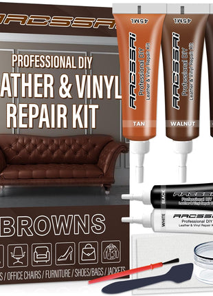 ARCSSAI ARCSSAL Brown Leather Repair Kit for Furniture, Leather Couch Repair Kit for Sofa, Jacket, Car Seats and Purse with Super Easy Instructions, Restores Any Material, Bonded, Pleather, Genuine
