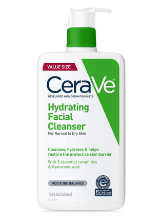 CeraVe Hydrating Facial Cleanser, Moisturizing Face Wash For Dry Skin, Hyaluronic Acid + Ceramides + Glycerin, Hydrating Cleanser For Normal To Dry Skin, National Eczema Association Certified, 16 Oz