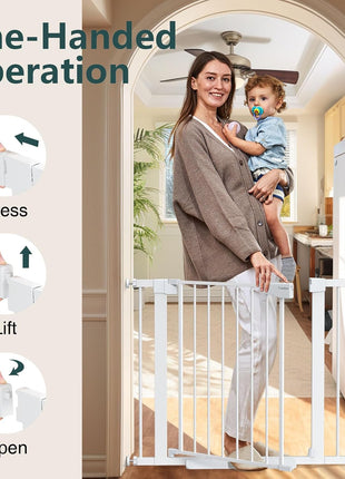 Cumbor 30-40.6 in Baby Gate for Stairs and Doorways, Dog Gate Indoor White | Mom's Choice Awards Winner, Auto Close, Double Lock, Safety Child Gate for Toddlers & Pets, Pressure or Hardware Mounted