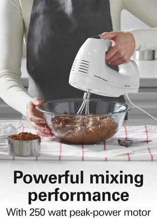 Hamilton Beach 6-Speed Electric Hand Mixer With QuickBurst and Bowl Rest | Powerful 250 Watt Motor | Traditional Beaters | Snap-On Storage Case | White | 62682G