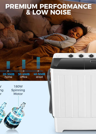 Nictemaw Portable Washing Machine for Apartment, 30Lbs Twin Tub with Pump | Semi-Automatic, 19Lbs+11Lbs Washer and Spin-Dryer Combo, Dual Motor, Time Control, Compact Top Load for Dorms, Rv, Camping