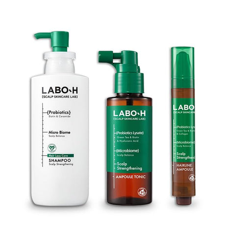 LABO-H Scalp Strengthening Shampoo with Tonic Spray and Roll-On Serum for Hair Growth & Anti-Loss | Vegan Korean Haircare with Rosemary Oil
