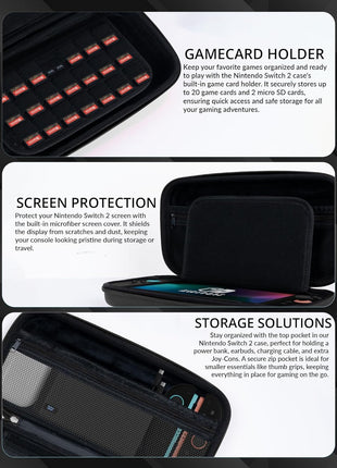 Orzly Case Compatible with Nintendo Switch 2 Protective Carry Case (2025 Model) with Screen Padding, Game Card microSD Pockets for Console and Accessories Screen Size 7.9" - Gift Boxed