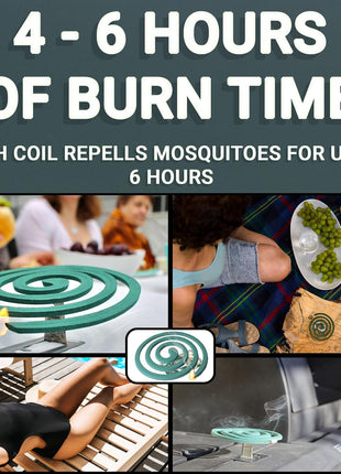 W4W Mosquito Repellent Coils - Outdoor Use Reaches Up to 10 feet - Each Burns for 5-7 Hours (Three Pack Contains 12 coils & 6 Stands)