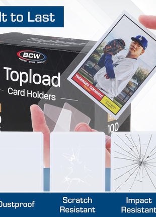 BCW 3x4 Standard Topload Card Holders | 100 Pack | Top Loaders for Cards | Rigid Card Protector | Fits Standard Size Cards Up to 20pt