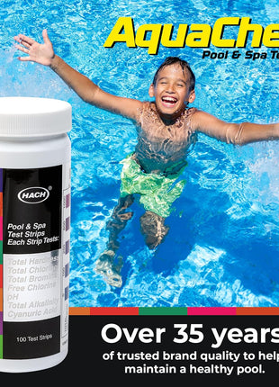 AquaChek 7-Way Pool and Spa Test Strips - Silver Pool Test Strips For pH, Total Chlorine, Free Chlorine, Bromine, Alkalinity, Total Hardness, and Cyanuric Acid - Water Quality Testing Kit (100 Strips)
