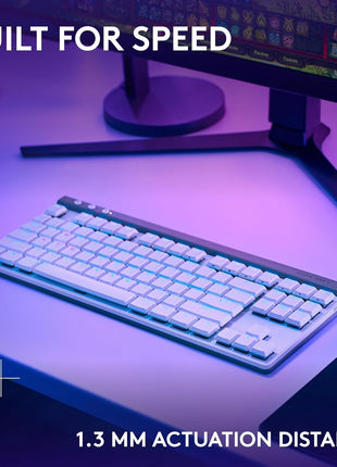 Logitech G515 Lightspeed TKL Low Profile Wireless Gaming Keyboard, LIGHTSYNC RGB, Thin Tenkeyless Design, Double-Shot PBT Keycaps, Linear (Red) Mechanical Switches - White