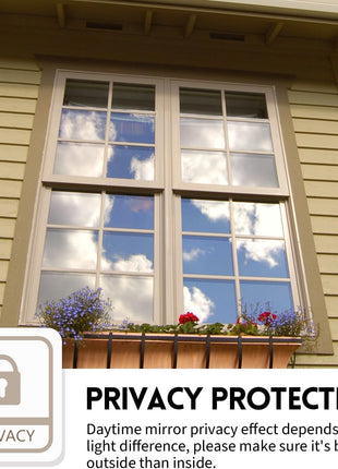 KESPEN Window Privacy Film One Way Daytime Privacy Static Cling Sun Blocking Anti UV Reflective Window Tint for Home and Office, Black Silver, 17.5 Inch x 6.5 Feet