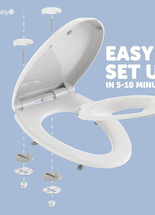 Jool Baby Quick Flip Toilet Seat with Built-in Potty & Splash Guard for Toddler Training, Slow Close (Elongated)