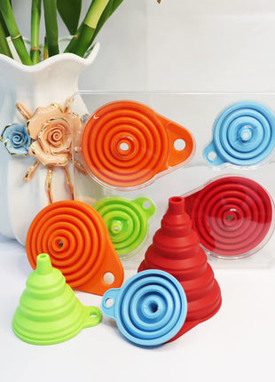 KongNai Kitchen Funnel Set 4 Pack, Small and Large, Kitchen Gadgets Accessories Foldable Silicone Collapsible Funnels for Filling Water Bottle Liquid Transfer Food Grade