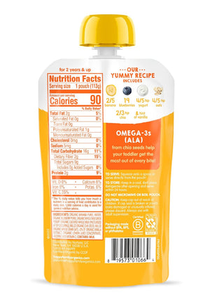 Happy Tot Organics Stage 4 Baby Food Pouches, Gluten Free, Super Morning Fruit & Oat Blend, Bananas, Blueberries, Yogurt, Oats & Chia, 4 Oz (Pack of 8)