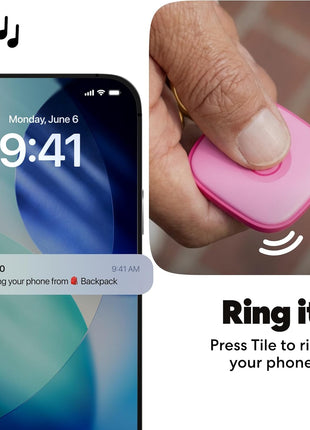 Life360 Tile - Bluetooth Tracker, Keys Finder and Item Locator for Keys, Bags and More. Phone Finder. Both iOS and Android Compatible. 1-Pack (Pink Punch)