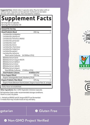 Garden of Life Probiotics Mood+ Dr Formulated Acidophilus Probiotic Supplement - Promotes Emotional Well-Being, Relaxation and Digestive Balance - Ashwagandha for Stress Management, 60 Veggie Caps