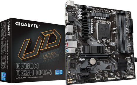 GIGABYTE B760M DS3H DDR4 Intel LGA 1700 mATX Motherboard, Supports Intel Core 14th/13th/12th Gen, DDR4, 6+2+1 Power Phase, 2X M.2, PCIe 4.0, USB-C, 2.5GbE LAN, Q-Flash Plus, PCIe EZ-Latch