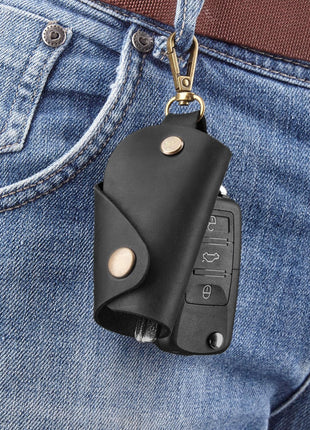 MAKYN Leather Wrap Keychain, Key Holder Pouch Keychain, Car Key Holder, Motorcycle Key Holder Organizer, Key Holder with Keyring (Black)