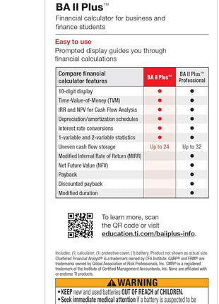 Texas Instruments BA II Plus Financial Calculator, Black Medium