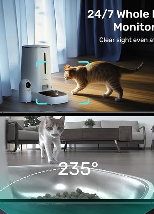 FUKUMARU Automatic Cat Feeder with Rotating Camera,1080P HD Video with Night Vision, 5G WiFi APP Control Pet Feeder, 2-Way Audio, Low Food, Motion & Sound Alerts