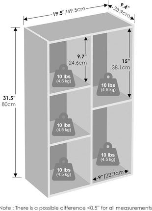 Furinno Reed Closet Organizers and Storage, 5-Cube Reversible Closet Shelves, Closet Organization Shelf, 9.4 x 19.5 x 31.5, for Bedroom, Closet, White