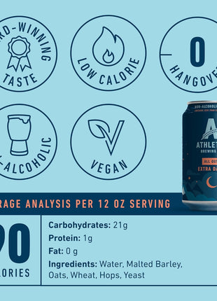 Athletic Brewing Company Craft Non Alcoholic Beer, Extra Dark Brew With Coffee & Chocolate Notes, Pair With Meat, Dried Fruit or Dessert, Vegan, All Out, 12 Pack, 12 FL Oz Cans