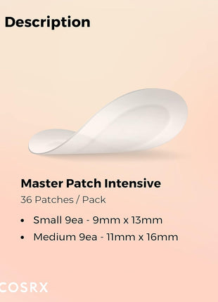 COSRX Master Patch Intensive, Oval-Shaped Pimple Patches (36 Counts) | Hydrocolloid Pimple Stickers with Tea Tree Oil & Salicylic Acidm, Quick & Easy Blemish, Zit Spot Treatment, Korean Skin care