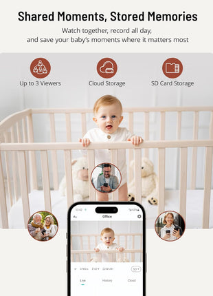PARIS RHÔNE Video Baby Monitor, 2K UHD WiFi Camera, Night Vision, 5inch Smart Baby Monitor with App Control, Motion and Cry Detection, AI Tracking, Three-Way Audio, RGB Night Light, Lullabies