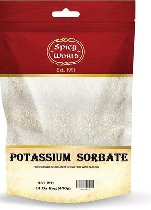 Spicy World Potassium Sorbate 14 Oz - Food Grade - Great Wine Stabilizer, Preservative for Gummies, Mead, Cider & More!