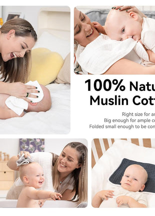 Synrroe Muslin Burp Cloths 4 Pack Large 20 inch by 10 inch 100% Cotton 6 Layers Extra Absorbent and Soft
