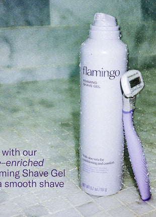 Flamingo Shaving Razor Set for Women - Original Razor Handle, 4 Blade Refills, and Shower Holder - Lilac