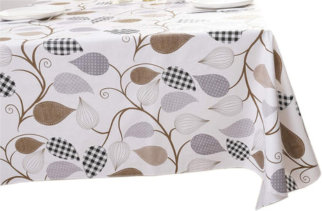 Heavy Duty Vinyl Tablecloth with Flannel Backing Waterproof Oil Proof Plastic Table Cloth Stain Resistant Wipeable Rectangle or Square Table Cover for Indoor and Outdoor (Leaves, 60x84 Inch)