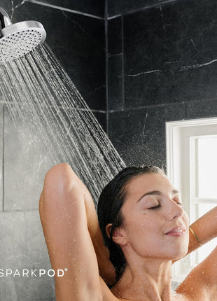 SparkPod Rain Shower Head, 6 Inch Round, Luxury Polished Chrome Finish | High Pressure Shower Heads, 90 Nozzles, Adjustable Showerhead, No Tools Needed, Universal Connection