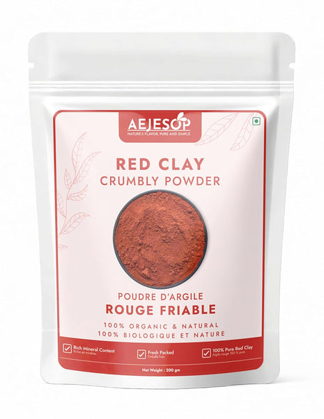 AEJESOP Natural Indian Red Clay Crumbly Powder, Rhassoul Ghassoul Clay, 100% Pure Natural Clay Face Mask, 7oz /200g